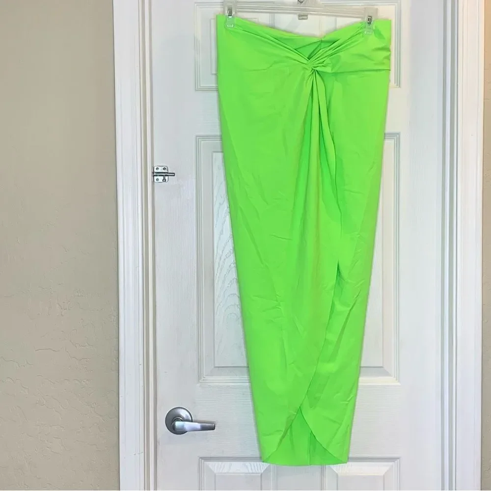 Skims Recycled Swim Long Sleeve Bikini Top and Sarong Skirt Neon Green Size XL